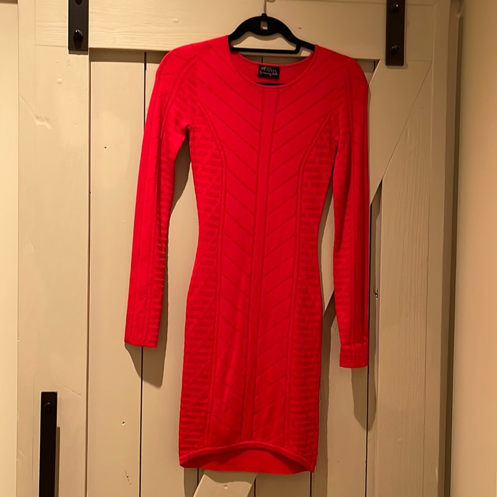 Red fitted sweater dress-Torn by Ronny Kobo